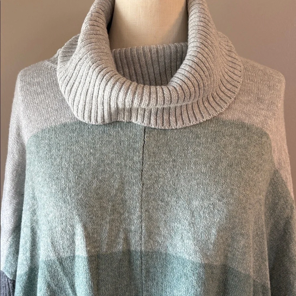 LOFT color block Cowl Neck poncho Sweater green gray cotton blend oversized XS